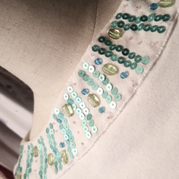 CLOTHING COVE ♡ Aqua Embellished Sequenced Bling Shoulder Line Sleeveless Top PM - Picture 6 of 14